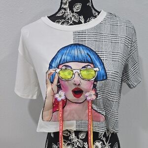 Trendy Graphic Patchwork Top